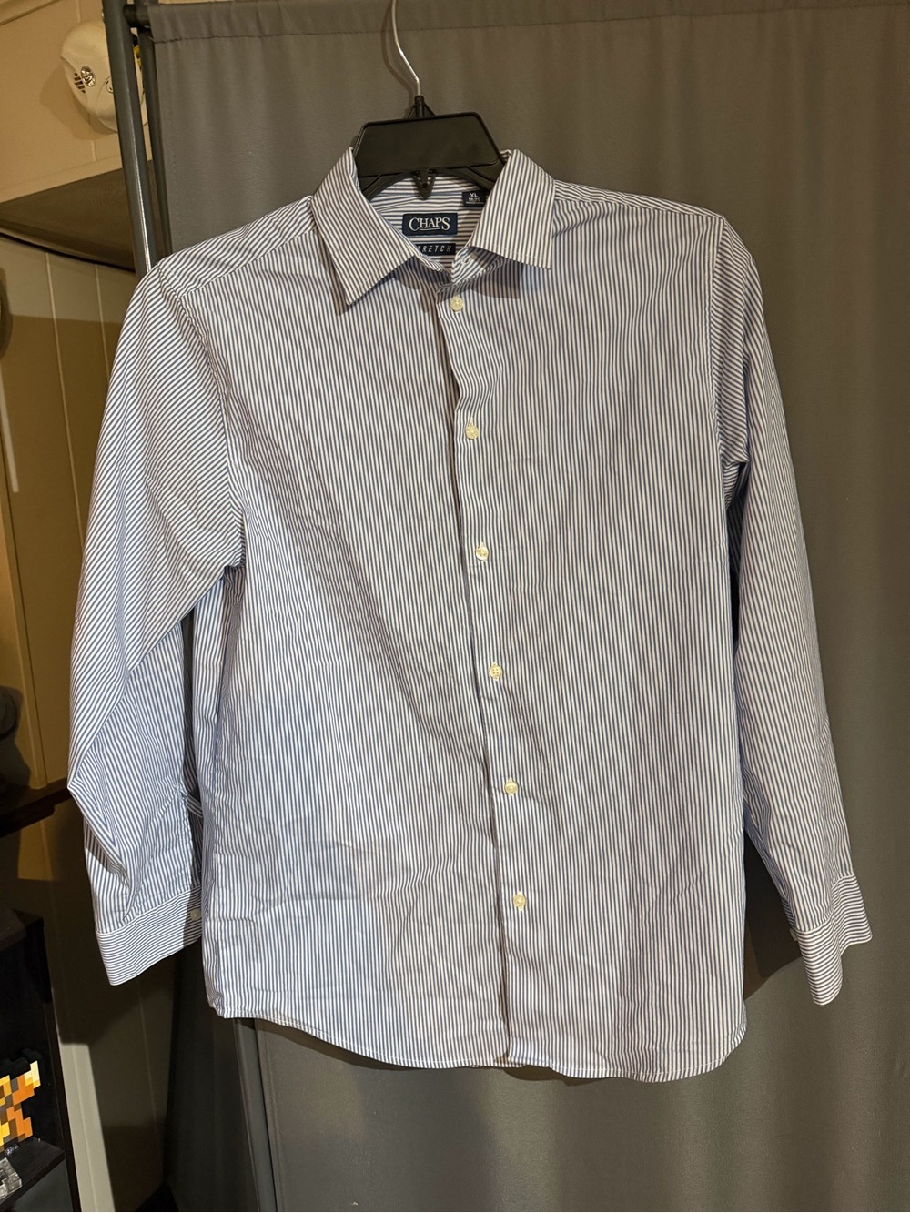Chaps Women’s Light Blue & White Pinstripe Dress Shirt